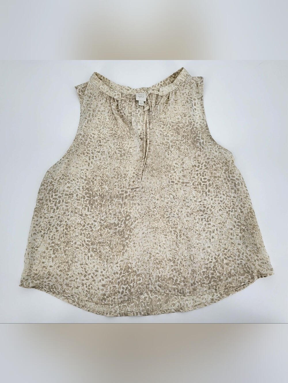 Roan & Ryan Neutral Beige Printed Sleeveless Tie-Neck Camisole
